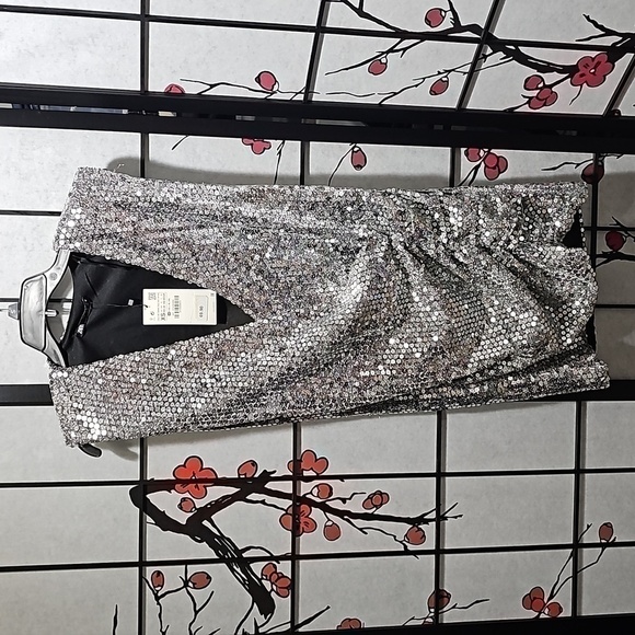 Zara Draped Sleeveless Sequin Mini Dress XS NWT - Picture 2 of 13
